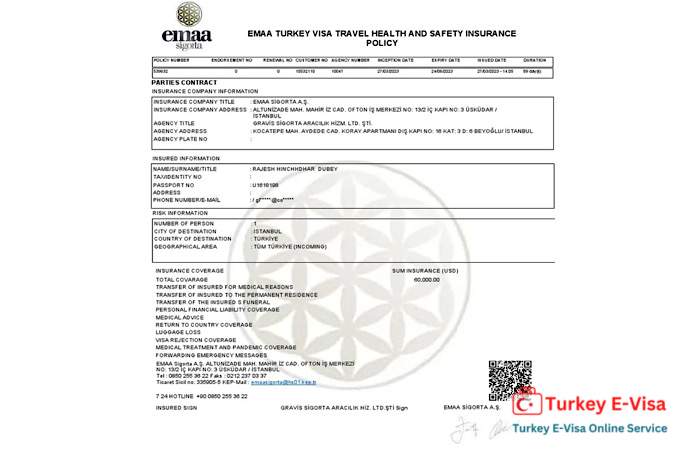Medical insurance for a Turkey visit visa - Paper