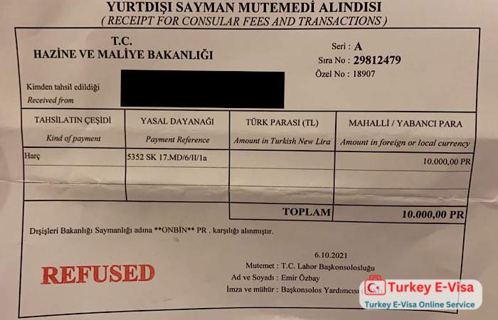 Turkey visa refusal letter - Letter